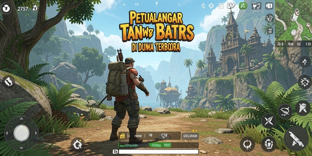 Screenshot gameplay menunjukkan petualangan menakjubkan di dunia terbuka.