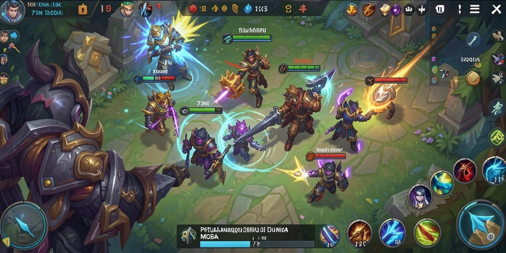 Screenshot gameplay mendebarkan dalam pertandingan MOBA 73K.