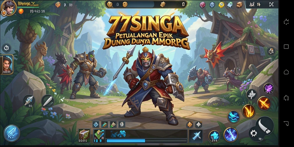 Tangkapan layar gameplay <strong>77SINGA</strong> menampilkan pertempuran epik dalam dunia MMORPG.