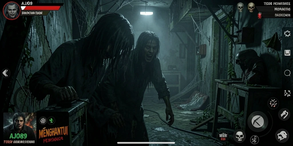 Tampilan gameplay AJO89 yang menegangkan dan mencekam.