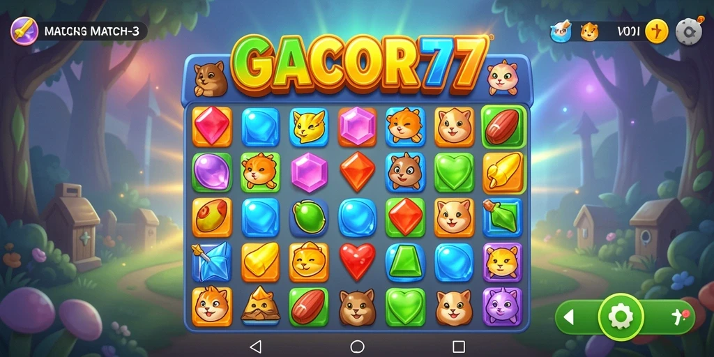 Tampilan menarik gameplay GACOR77 di level Match-3.