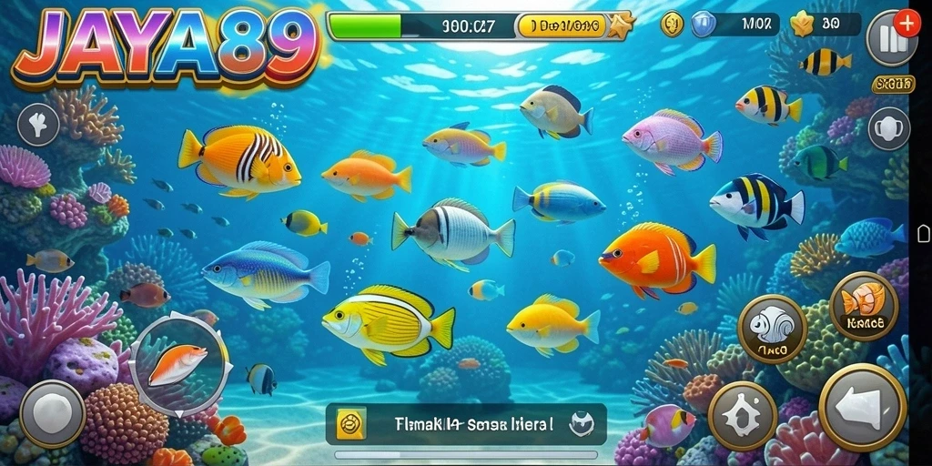 Tampilan gameplay JAYA89 saat menembak ikan di lautan.